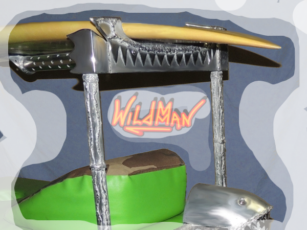 This image shows the beaded aluminum rack posts that hold the surfboard roof with big aluminum sharks teeth lining the bottom.