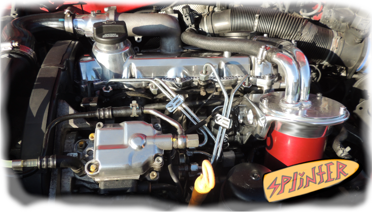 This is an image of Splinter's TDI car engine with polished machined parts.